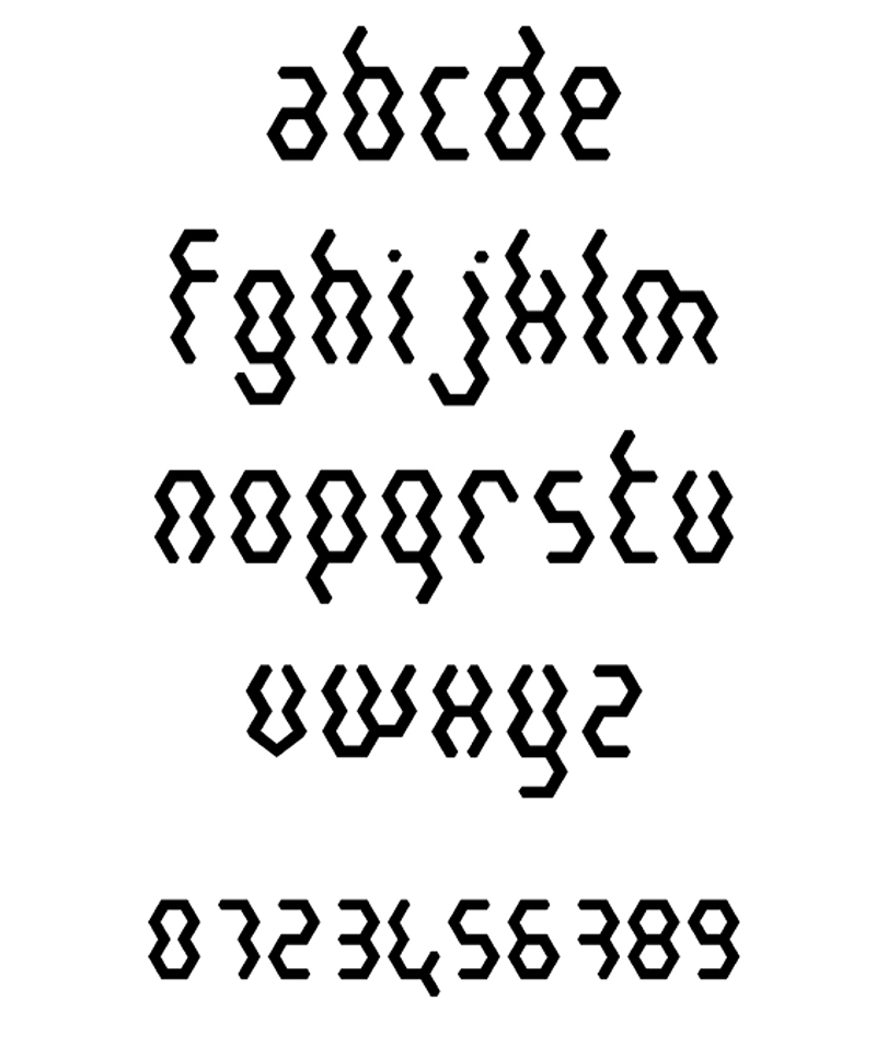 Typographie formée par des hexagones à l'image de l'écrou